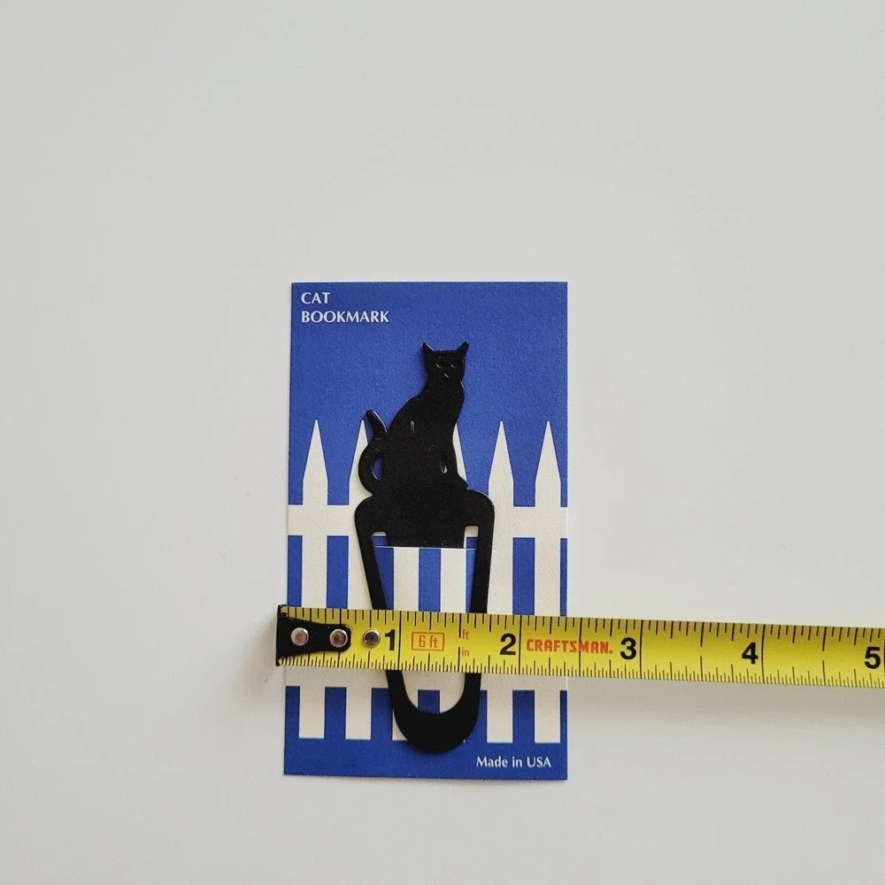 Vintage 90s Black Cat Bookmark Metal Clip fence blue USA Barnes Nobel Swing 1994